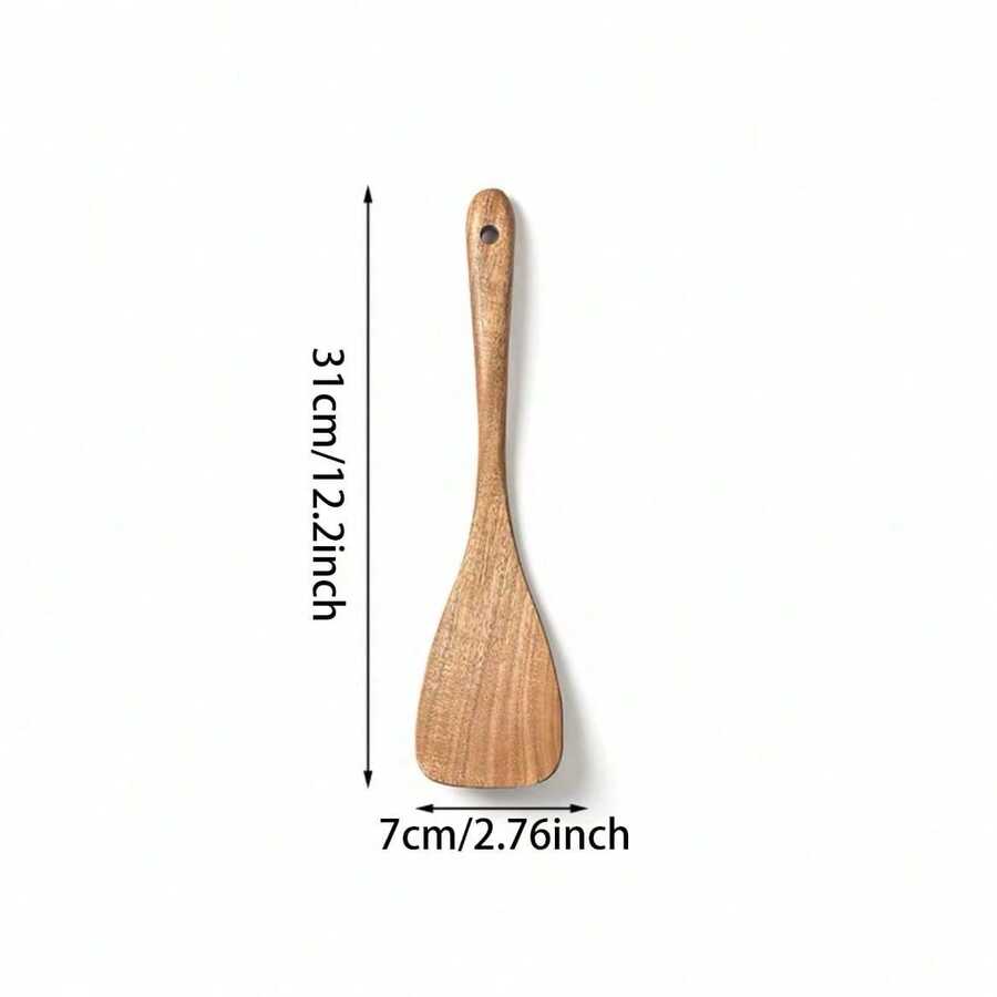 Cirelle 8pcs Wooden Cooking Utensil Set, Soup Spoon, Salad Fork, Long Rice Spoon, Slotted Spoon, Spatula, Utensil Holder, Kitchen Use, Rama Kitchen Essentials, Family Dining, Party Use, Housewarming Gift