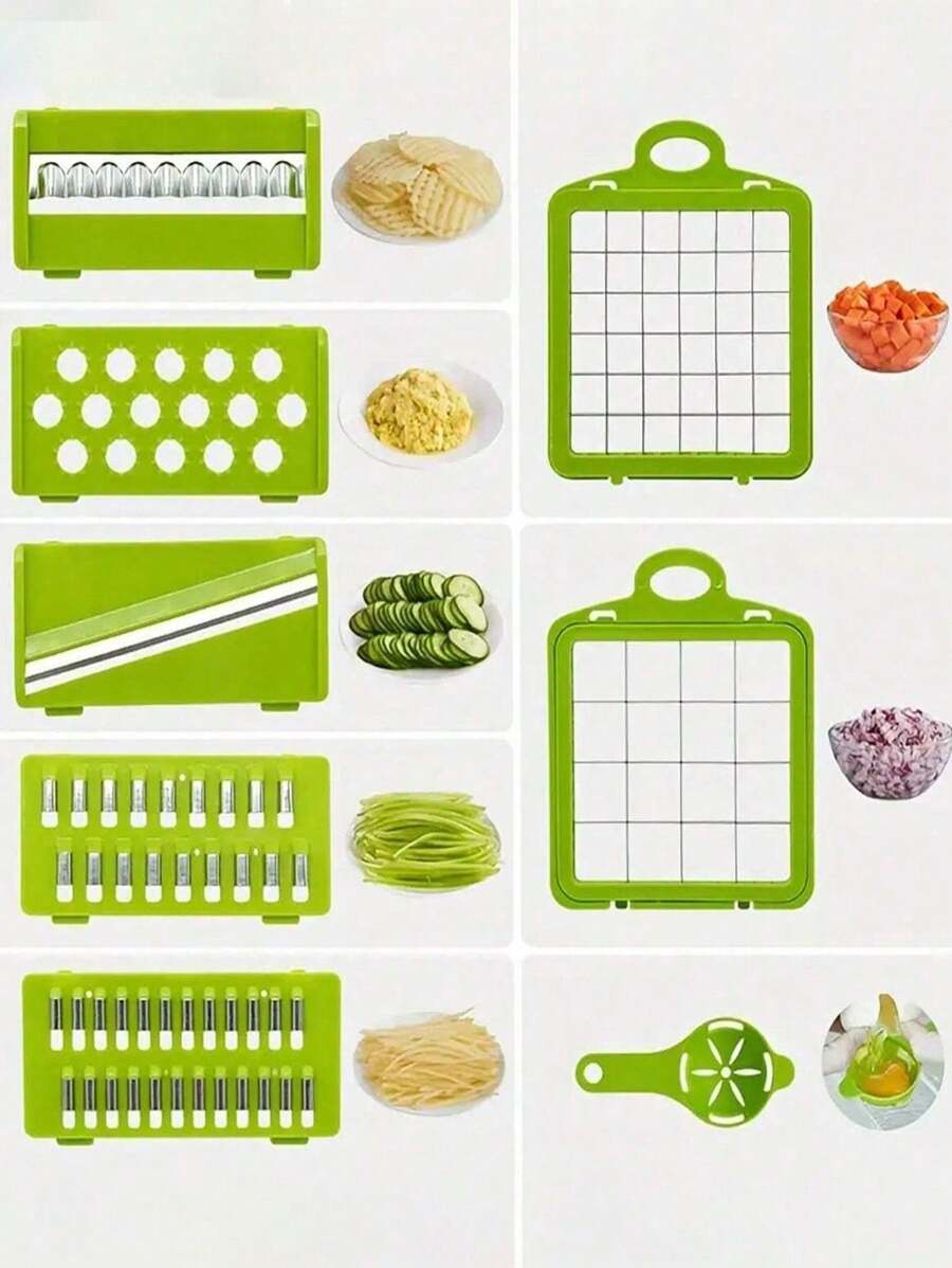 Vegetable Chopper With Container | Cheese Grater, Salad, Slicer, Shredder For Cabbage, French Fry Cutter Stainless Steel Suitable For Vegetables, Onions, Potatoes, Fruits, Manual Cooking Tools, Kitchen Gadgets, Party, Birthday Kitchen Supplies
