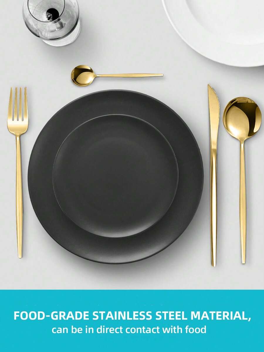 24pcs Stainless Steel Hotel Flatware Set, Includes Forks, Spoons, And Tea Spoons