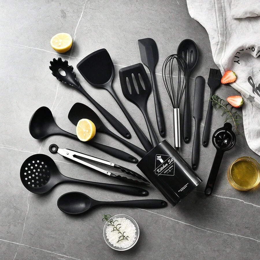 15pcs/Set Non-Stick Silicone Cookware Set, Heat Resistant Cooking Utensils Including Spatula, Ladle, High Temperature Silicone Kitchen Tools