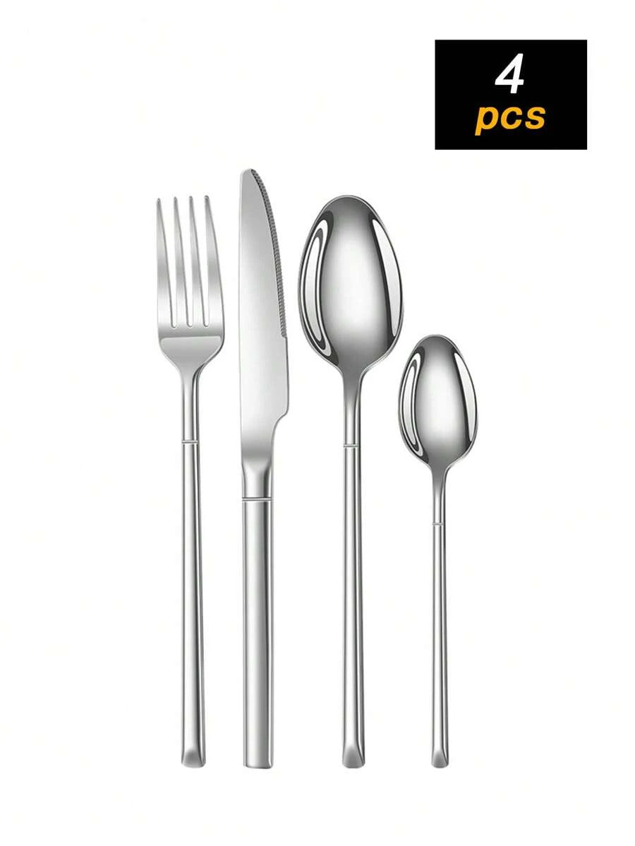 4pcs/16pcs/24pcs Stainless Steel Knight Tableware Set, Knife, Fork, Spoon, Western Dinner Cutlery, Steak Knife & Fork, Dessert Spoon, For Hotel & Restaurant,School Supplies