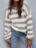 Women's Striped Knit Sweater – Casual Drop Shoulder Long Sleeve Pullover
