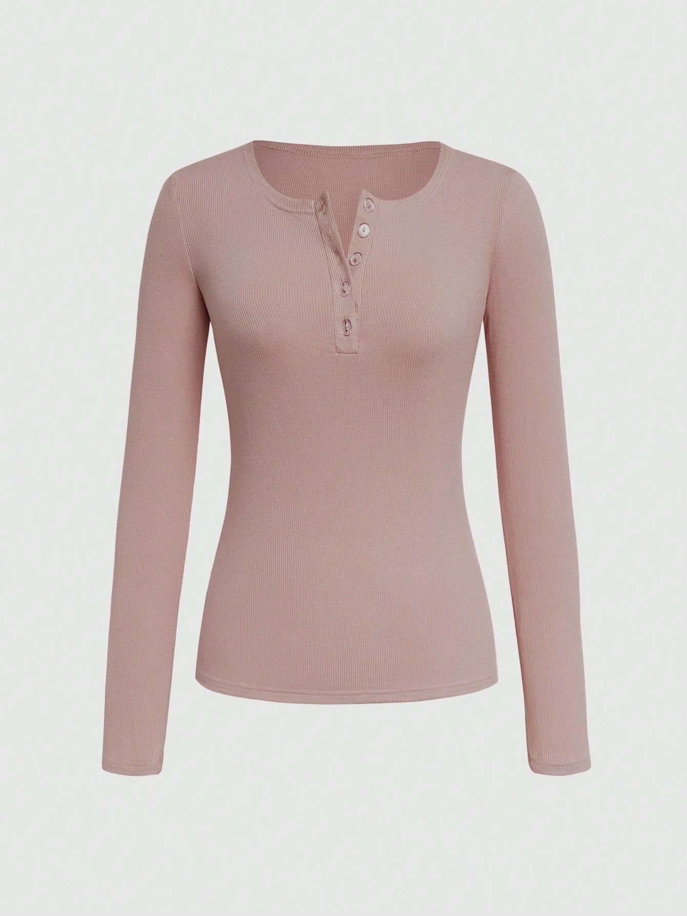 Women's Ribbed Button Long Sleeve Top – Slim Fit Casual Scoop Neck T-Shirt