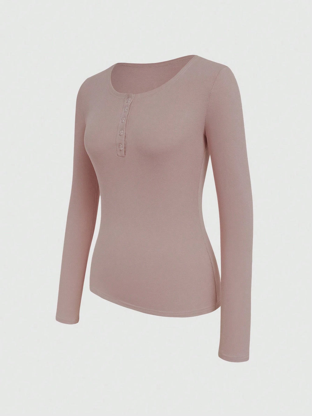Women's Ribbed Button Long Sleeve Top – Slim Fit Casual Scoop Neck T-Shirt