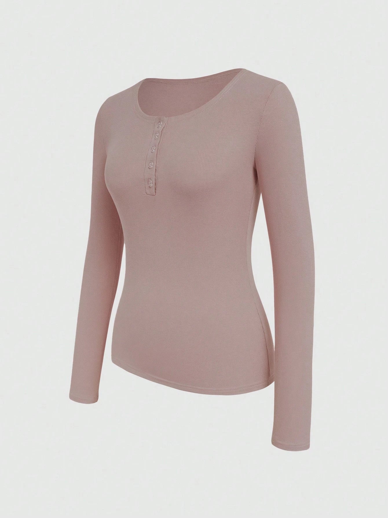 Women's Ribbed Button Long Sleeve Top – Slim Fit Casual Scoop Neck T-Shirt