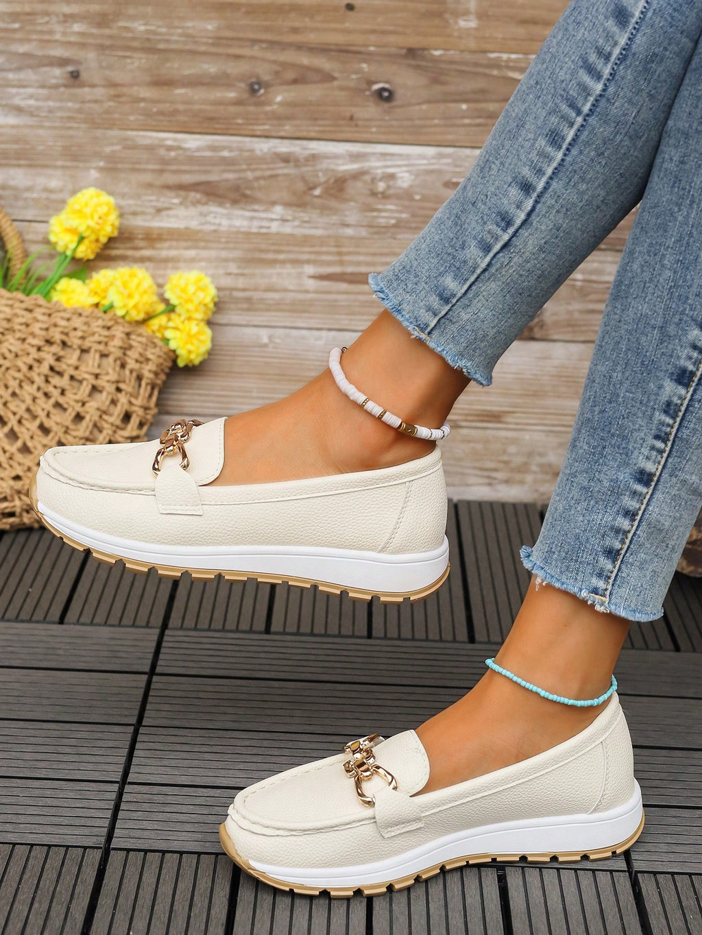 Women's Breathable Leather Loafers – Slip-On Comfort Wedge Shoes