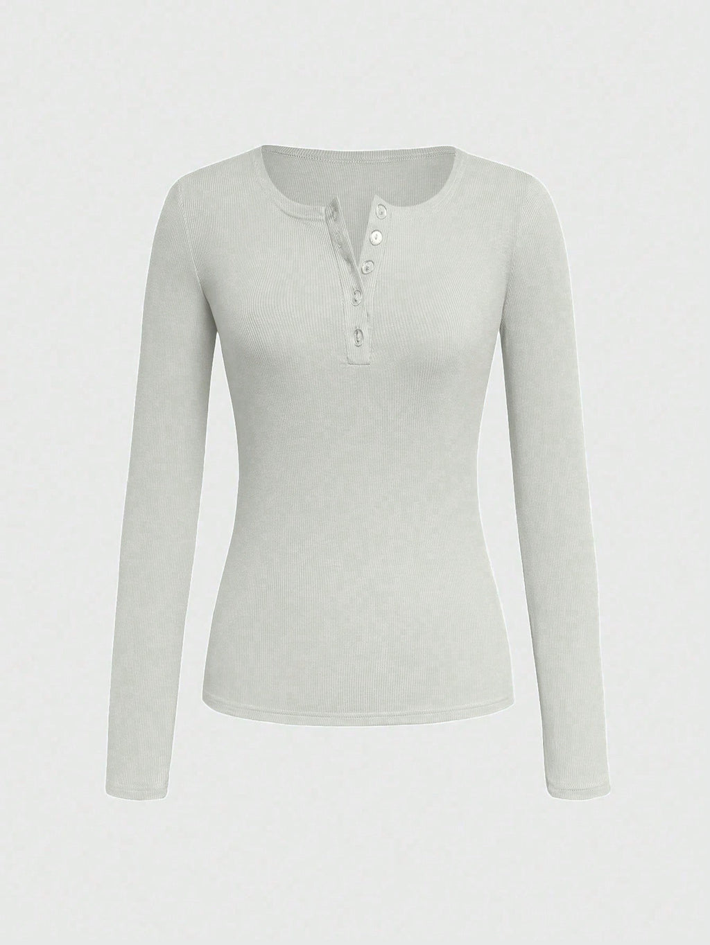 Women's Ribbed Button Long Sleeve Top – Slim Fit Casual Scoop Neck T-Shirt