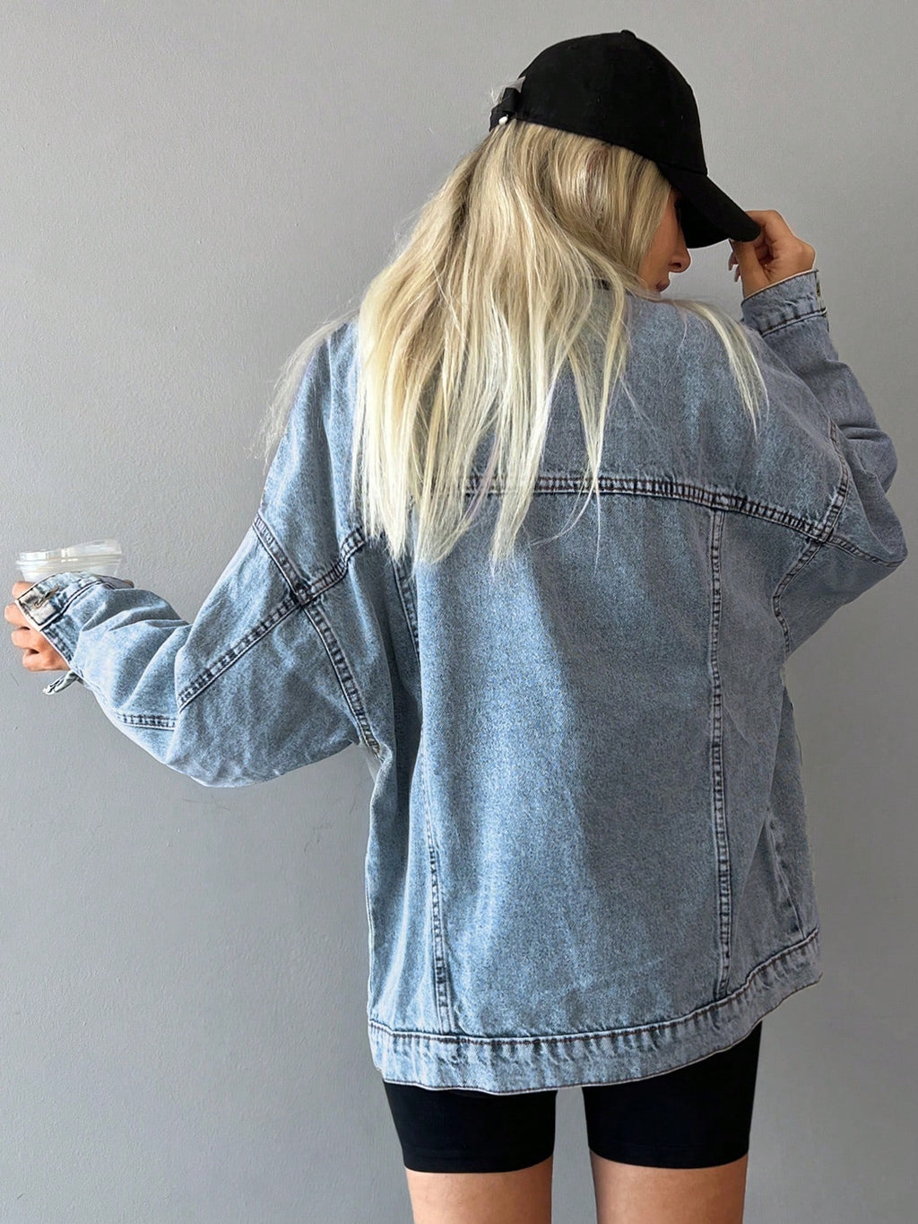 Women's Oversized Denim Jacket – Casual Light Wash Button-Up Coat