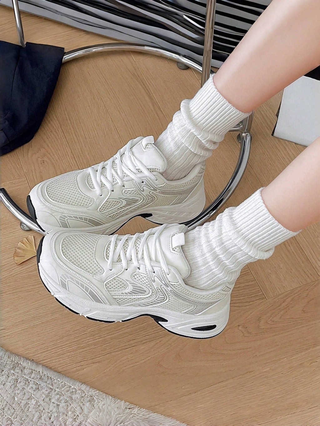 Women's Chunky Sneakers – Breathable Lace-Up Casual Walking Shoes