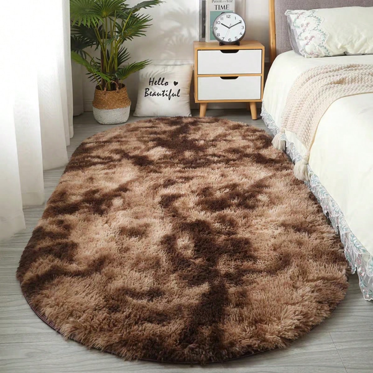 Tie-Dye Oval Plush Area Rug – Soft Thickened Carpet for Bedroom & Living Room