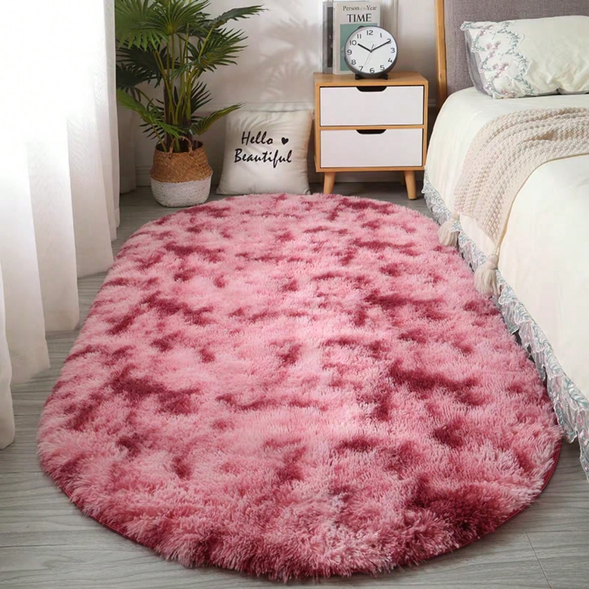 Tie-Dye Oval Plush Area Rug – Soft Thickened Carpet for Bedroom & Living Room