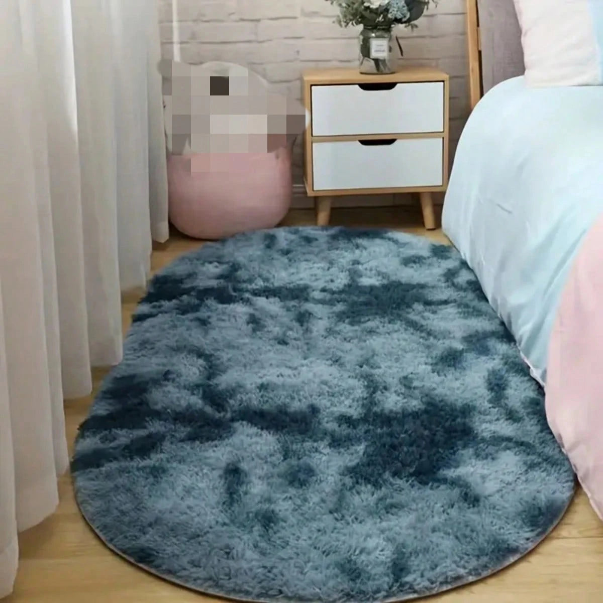 Tie-Dye Oval Plush Area Rug – Soft Thickened Carpet for Bedroom & Living Room