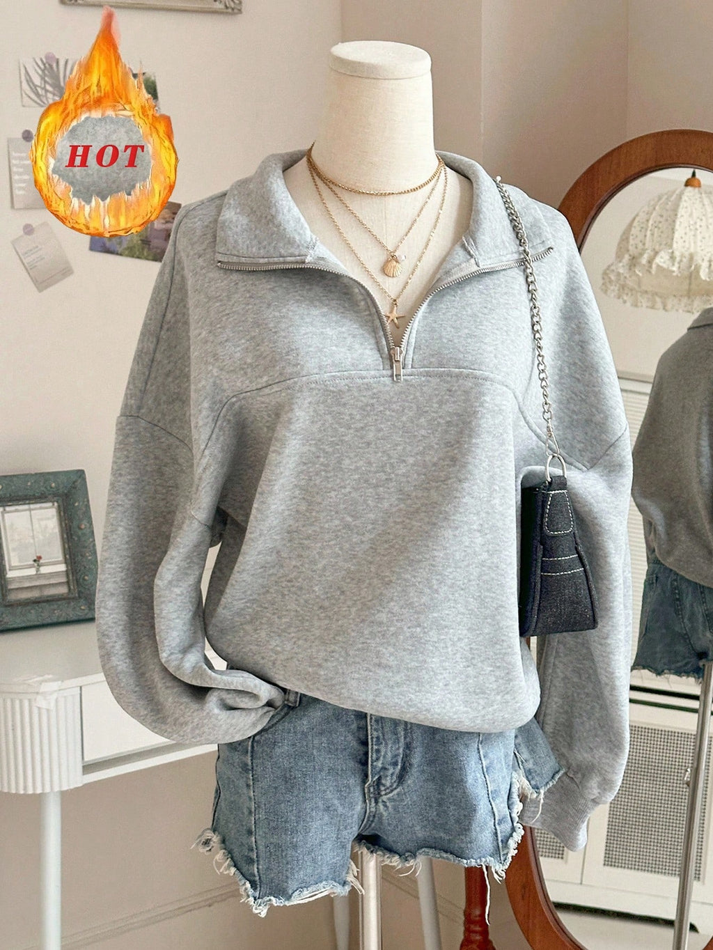 Women's Oversized Half-Zip Hoodie Pullover – Casual Loose Fit Fall Sweatshirt
