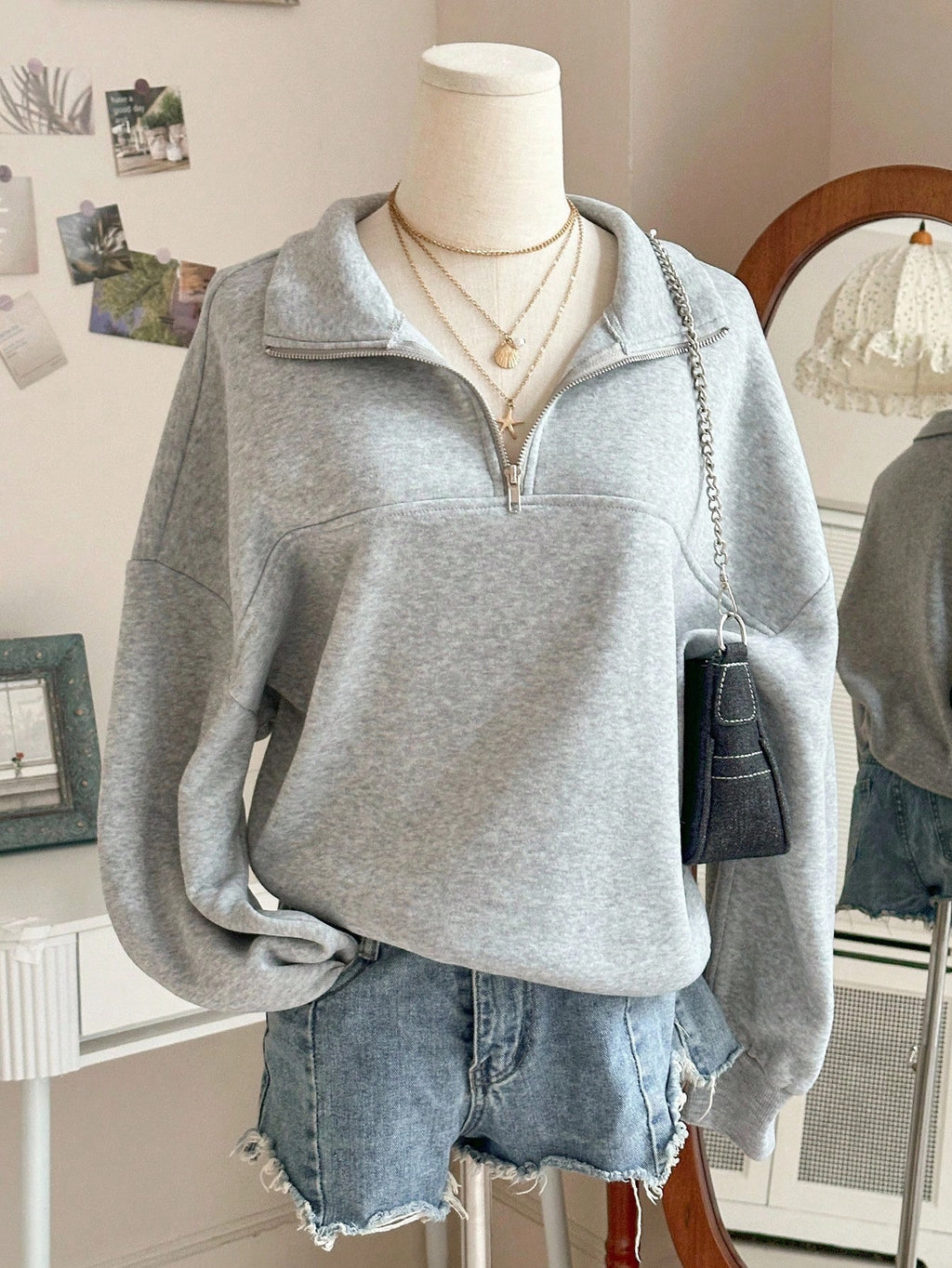 Women's Oversized Half-Zip Hoodie Pullover – Casual Loose Fit Fall Sweatshirt