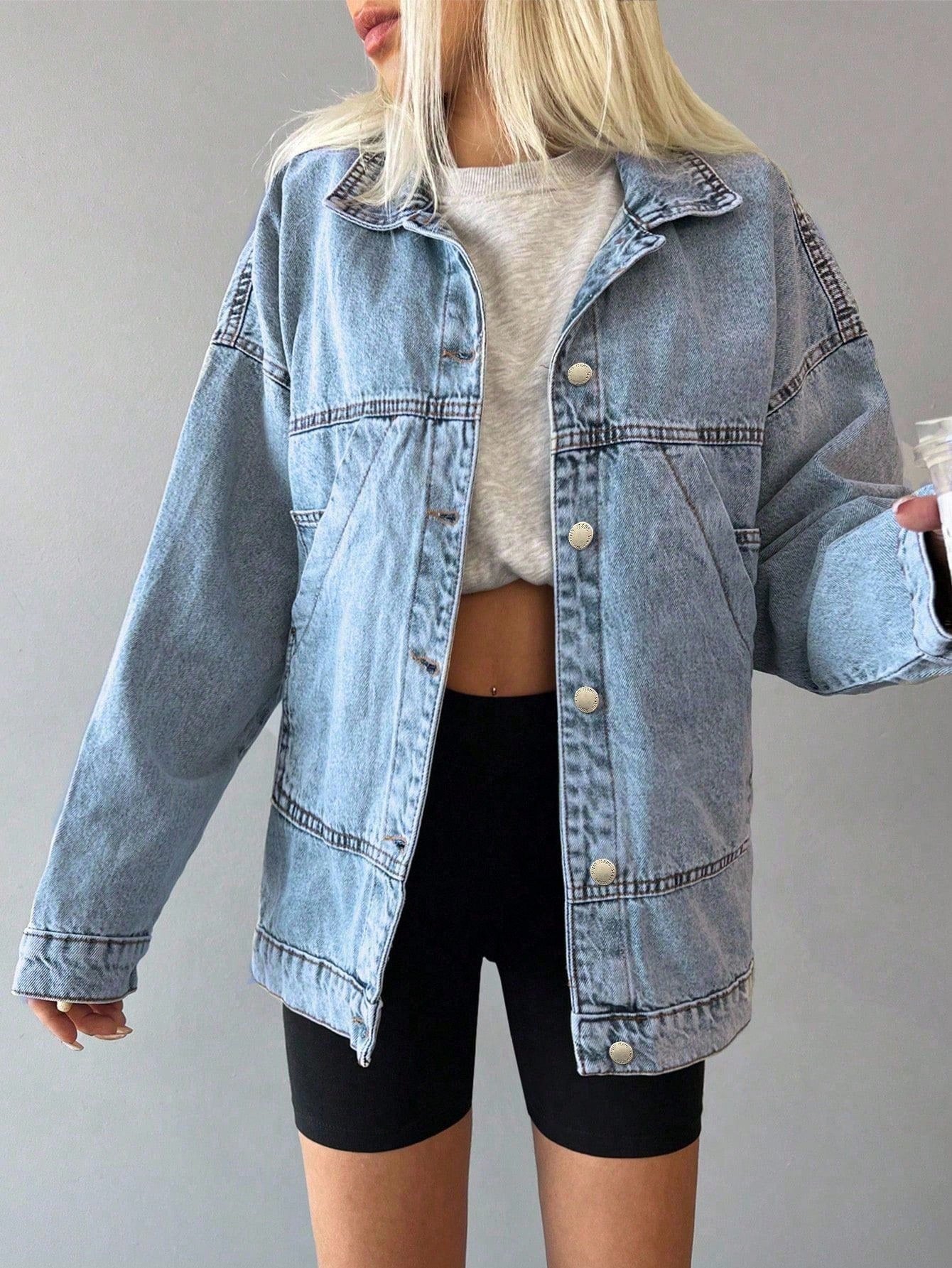 Women's Oversized Denim Jacket – Casual Light Wash Button-Up Coat
