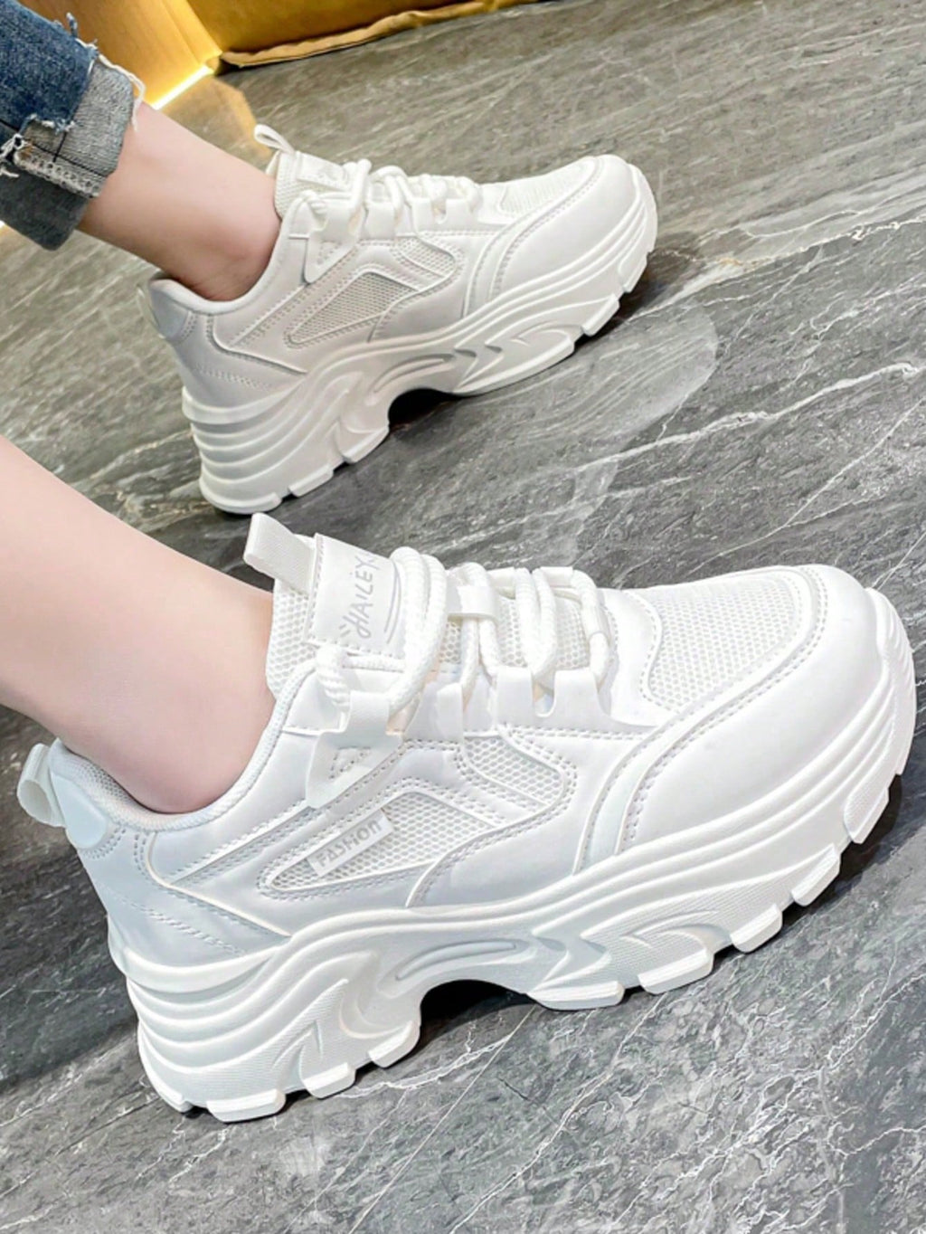 Women's Hidden Wedge Sneakers – Chunky Platform Lace-Up Casual Shoes