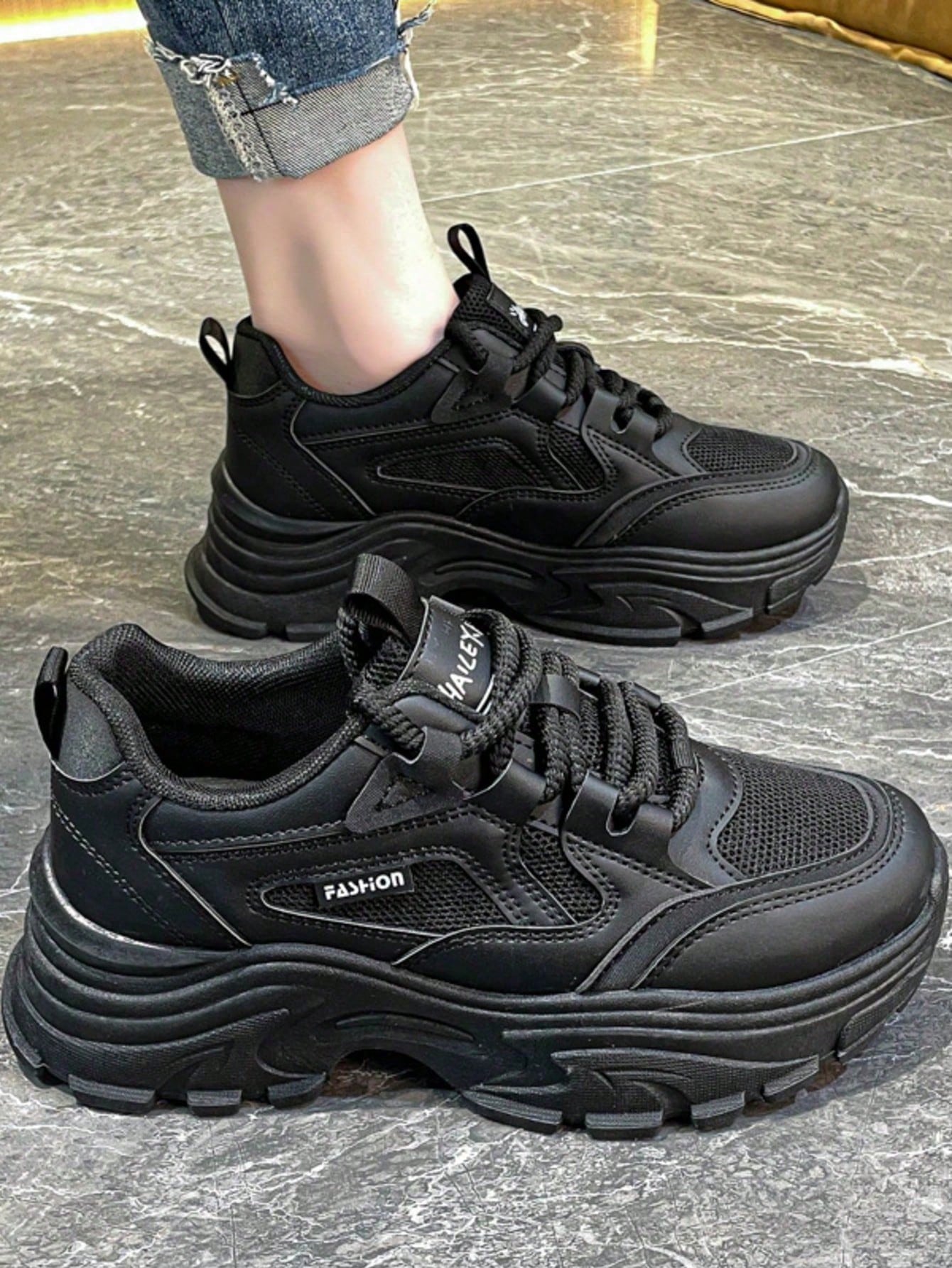 Women's Hidden Wedge Sneakers – Chunky Platform Lace-Up Casual Shoes