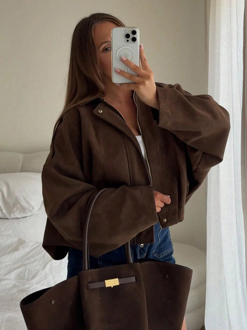 Women's Lightweight Bomber Jacket – Stand Collar Casual Zip-Up Coat