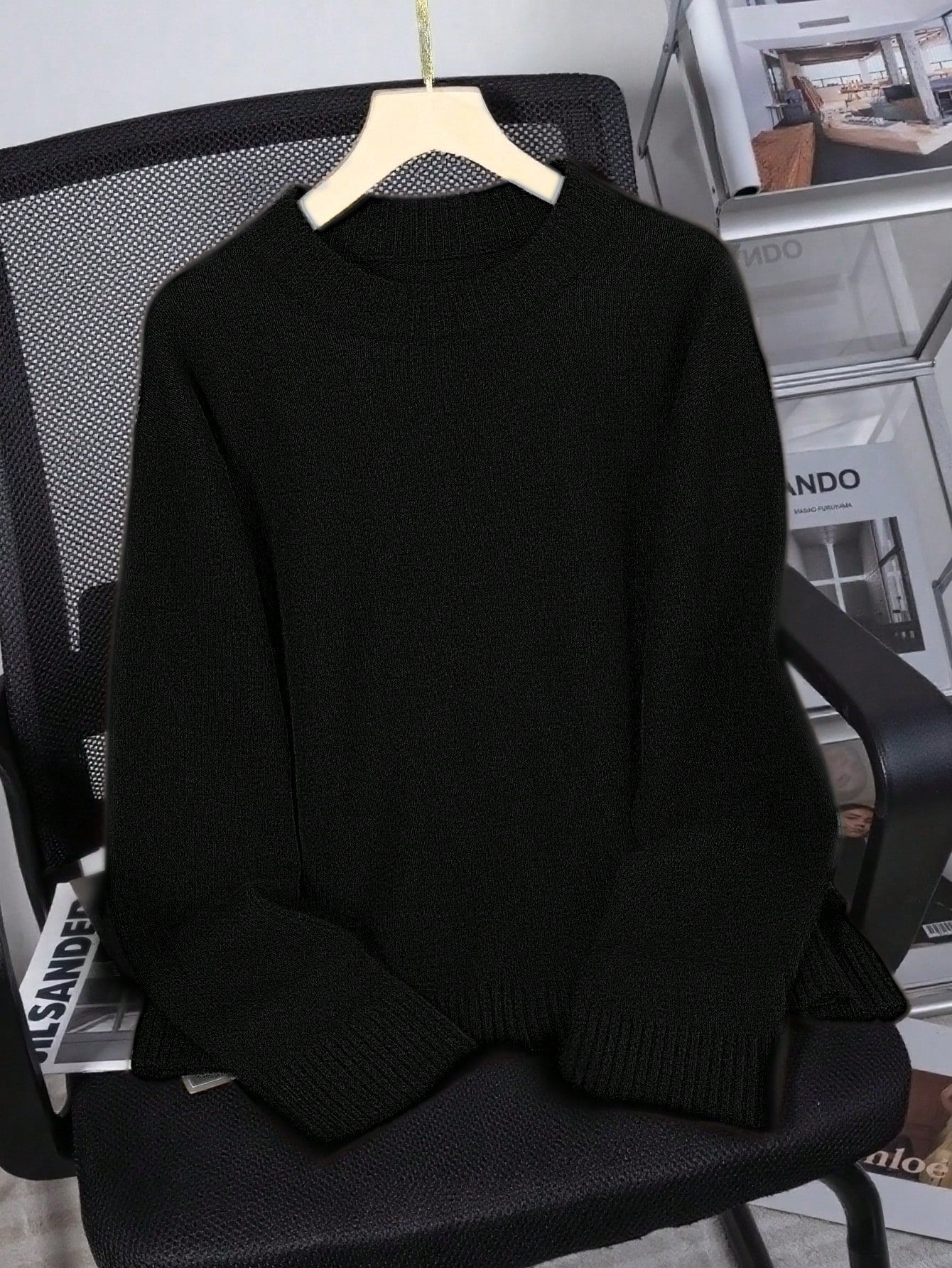 Women's Loose Knit Sweater – Casual Drop Shoulder Stand Collar Pullover