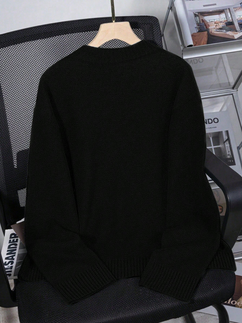 Women's Loose Knit Sweater – Casual Drop Shoulder Stand Collar Pullover