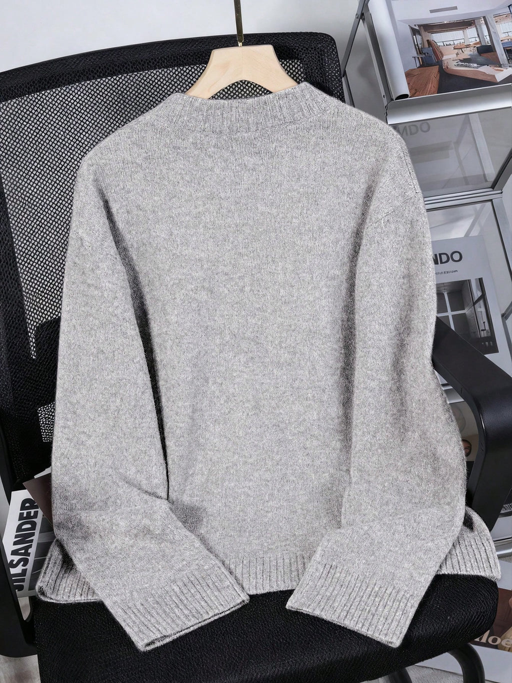 Women's Loose Knit Sweater – Casual Drop Shoulder Stand Collar Pullover