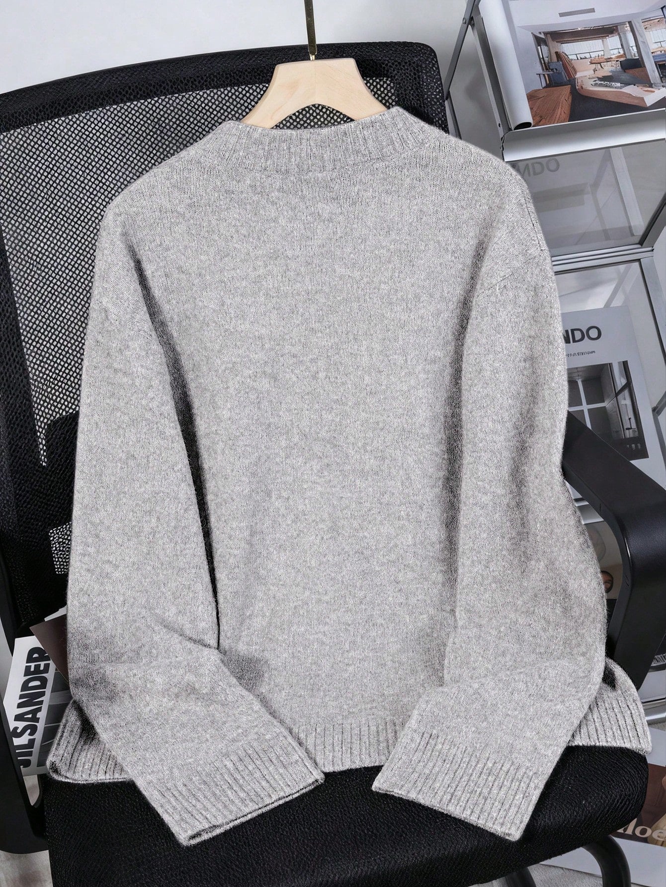 Women's Loose Knit Sweater – Casual Drop Shoulder Stand Collar Pullover