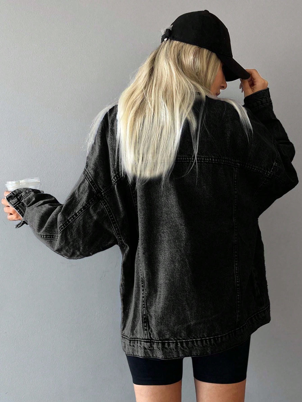 Women's Oversized Denim Jacket – Casual Light Wash Button-Up Coat