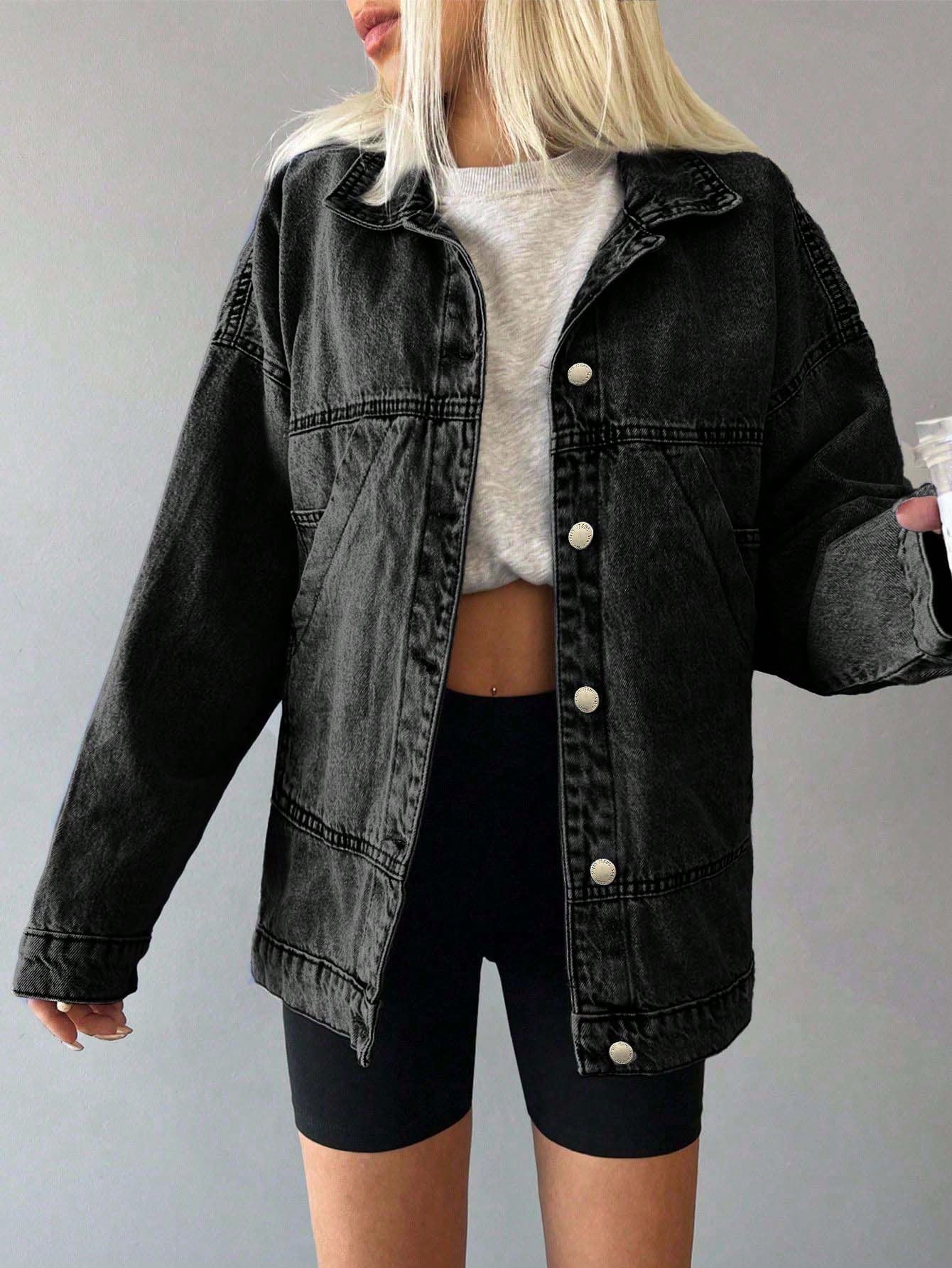 Women's Oversized Denim Jacket – Casual Light Wash Button-Up Coat