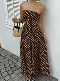 Women's Polka Dot Strapless Maxi Dress – Backless A-Line Vacation Sundress