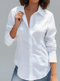 Women's Elegant Button-Up White Shirt – Casual Long Sleeve Office Blouse