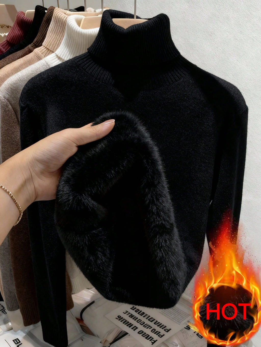 Women's Thermal High Neck Knit Sweater – Slim Fit Seamless Pullover