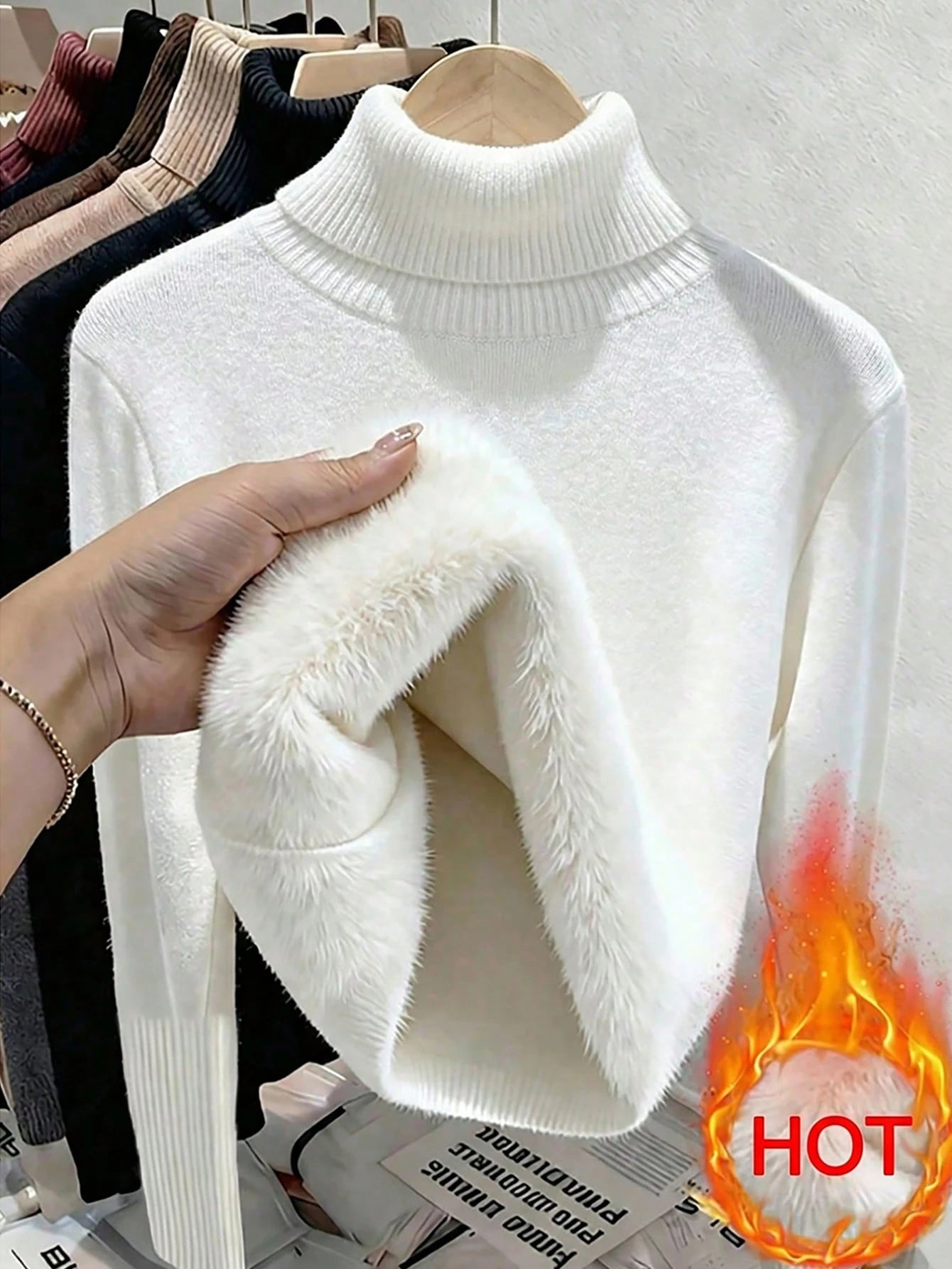 Women's Thermal High Neck Knit Sweater – Slim Fit Seamless Pullover