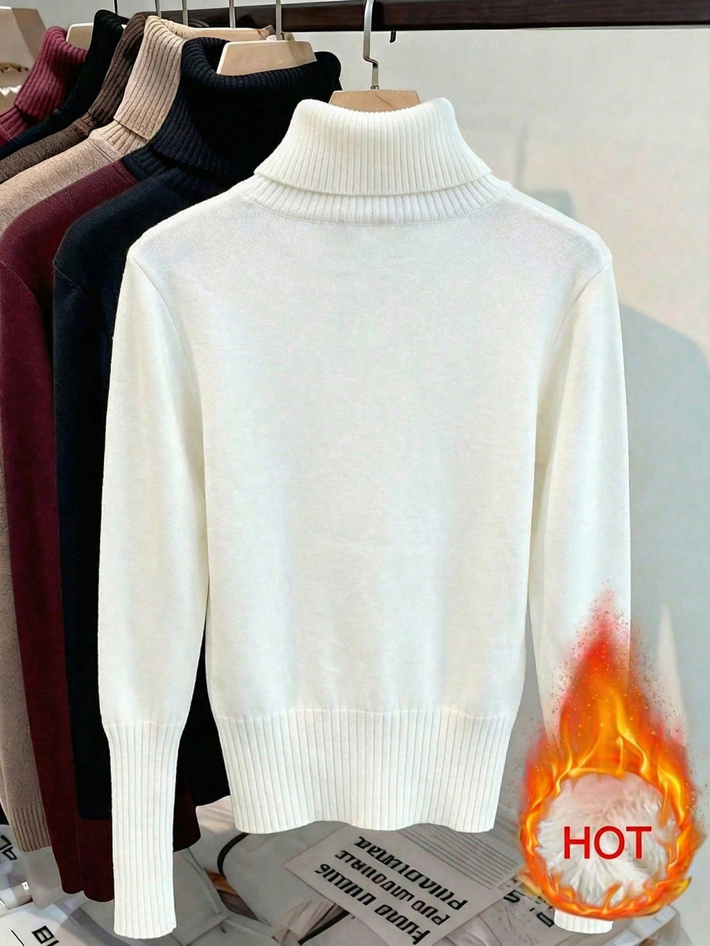 Women's Thermal High Neck Knit Sweater – Slim Fit Seamless Pullover