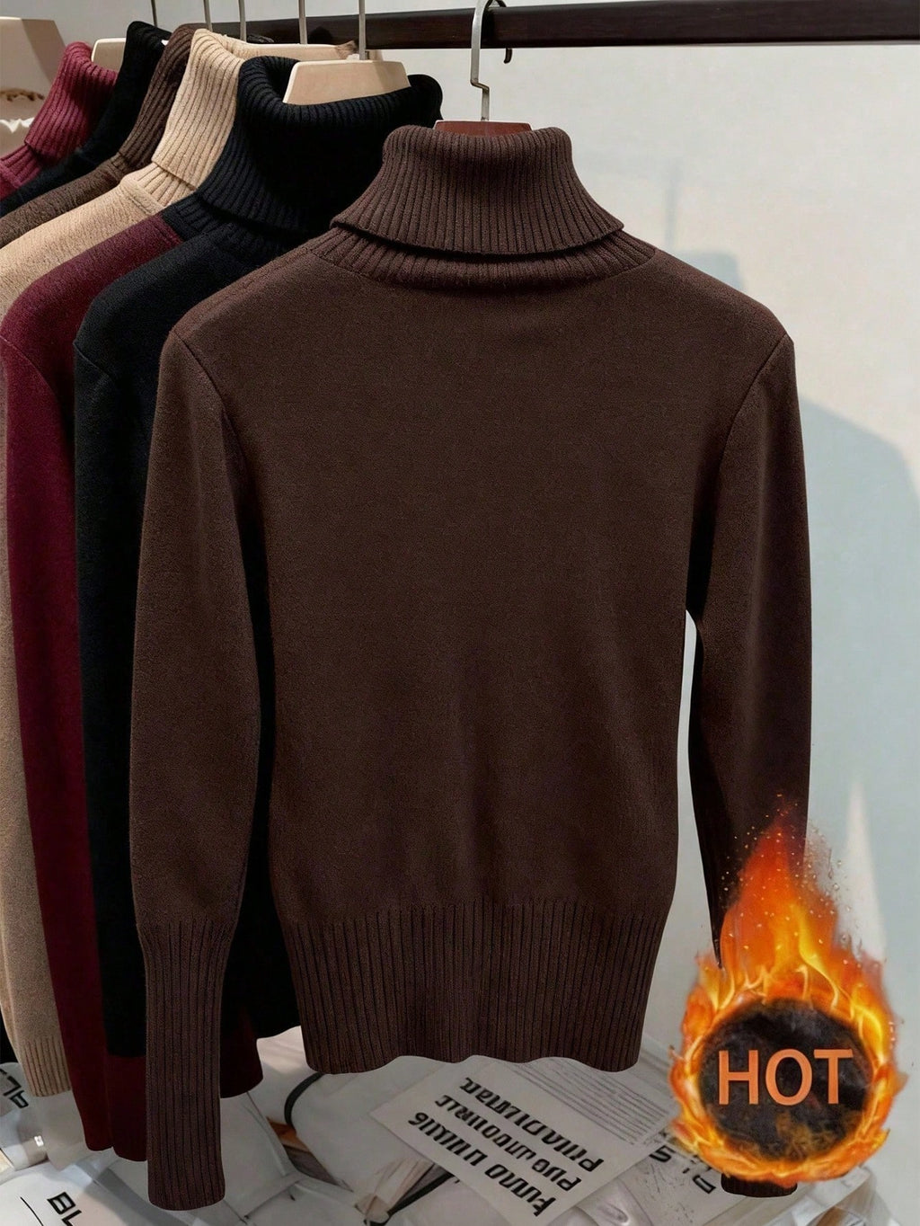 Women's Thermal High Neck Knit Sweater – Slim Fit Seamless Pullover