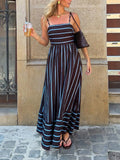 Women's Striped Spaghetti Strap Maxi Dress – Casual Rust Brown Vacation Dress