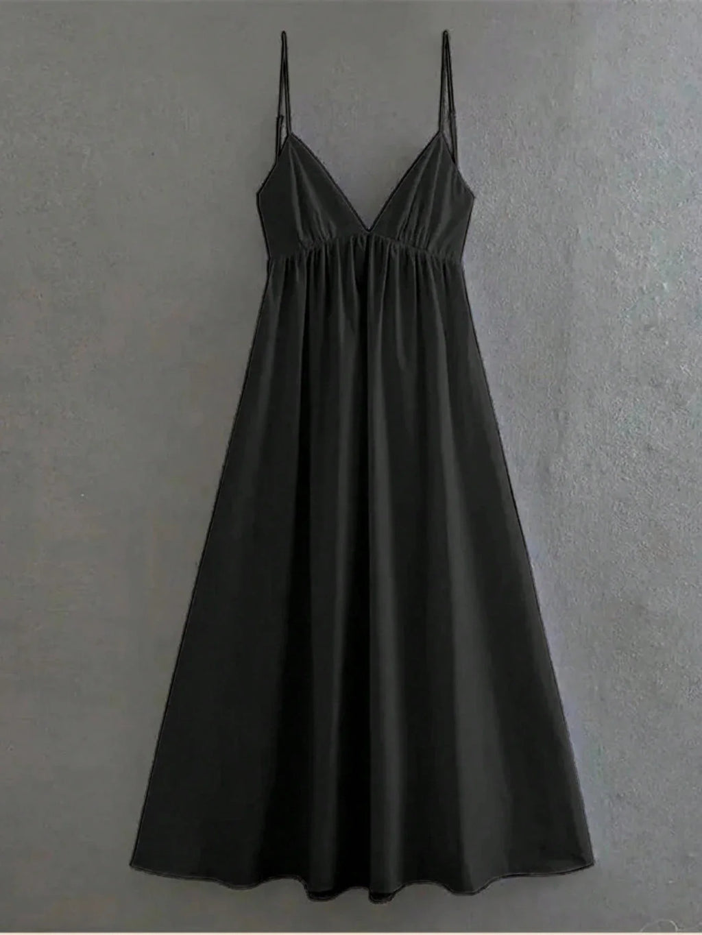 Women's Black Spaghetti Strap Backless Midi Dress – Casual Flowy Summer Dress