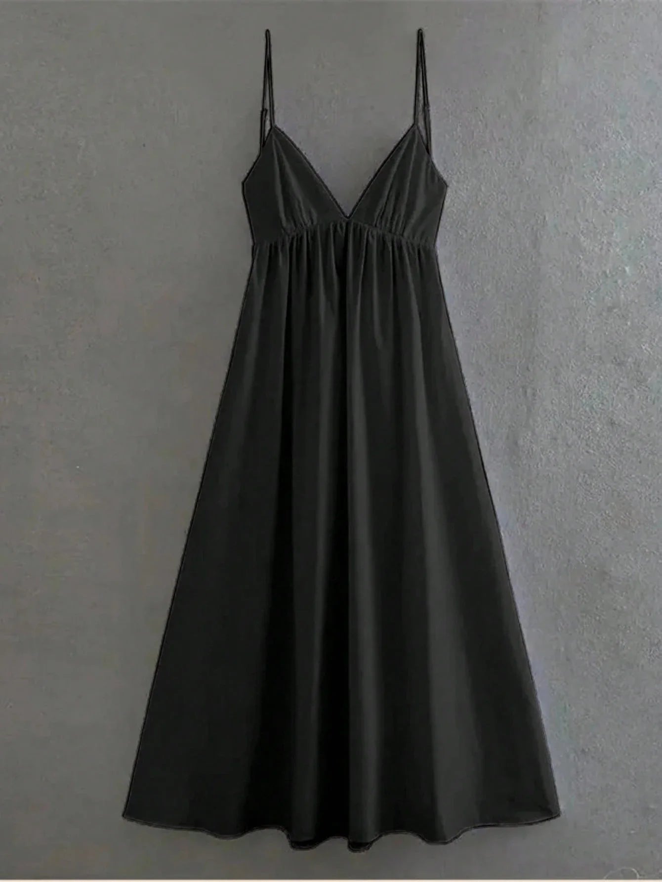 Women's Black Spaghetti Strap Backless Midi Dress – Casual Flowy Summer Dress