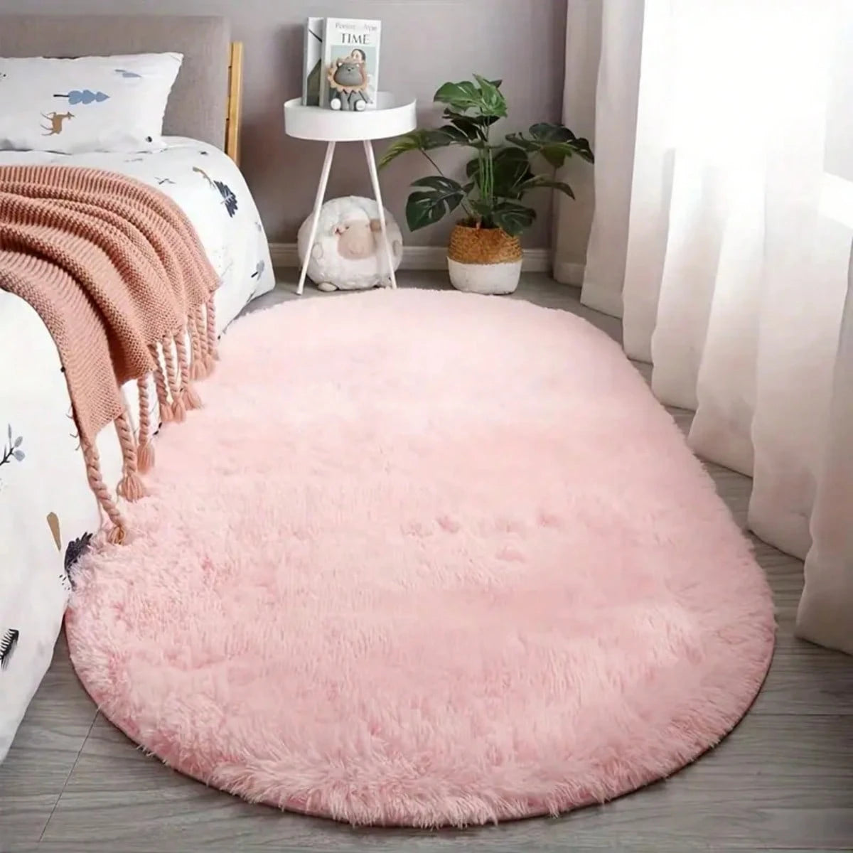 Tie-Dye Oval Plush Area Rug – Soft Thickened Carpet for Bedroom & Living Room