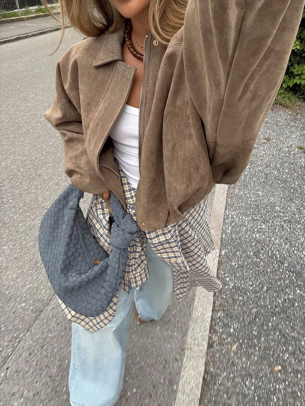 Women's Faux Suede Jacket – Casual Button Zip Long Sleeve Coat