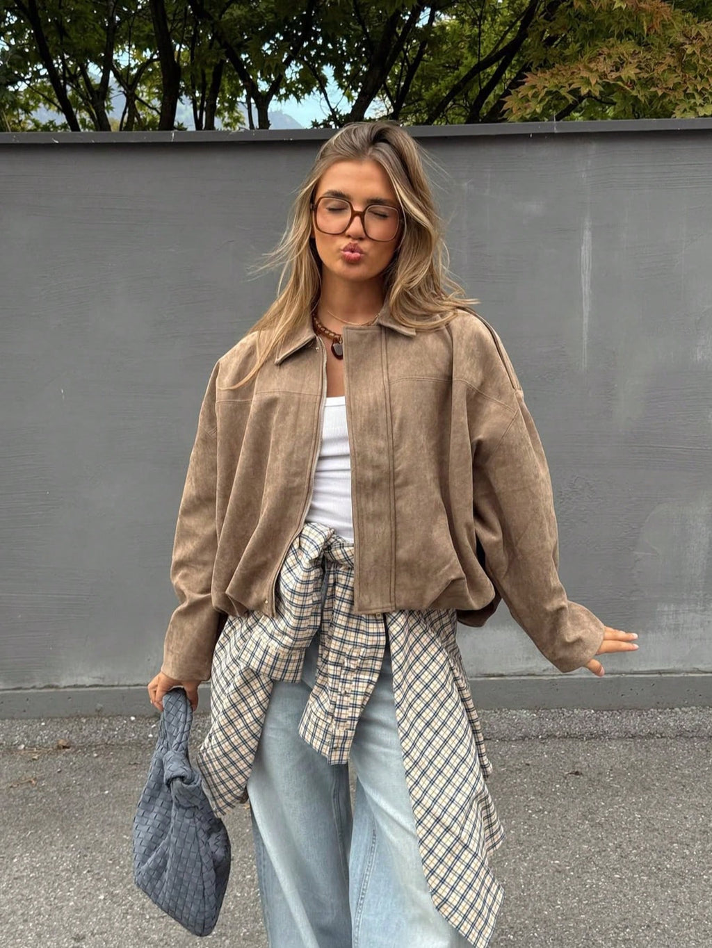 Women's Faux Suede Jacket – Casual Button Zip Long Sleeve Coat