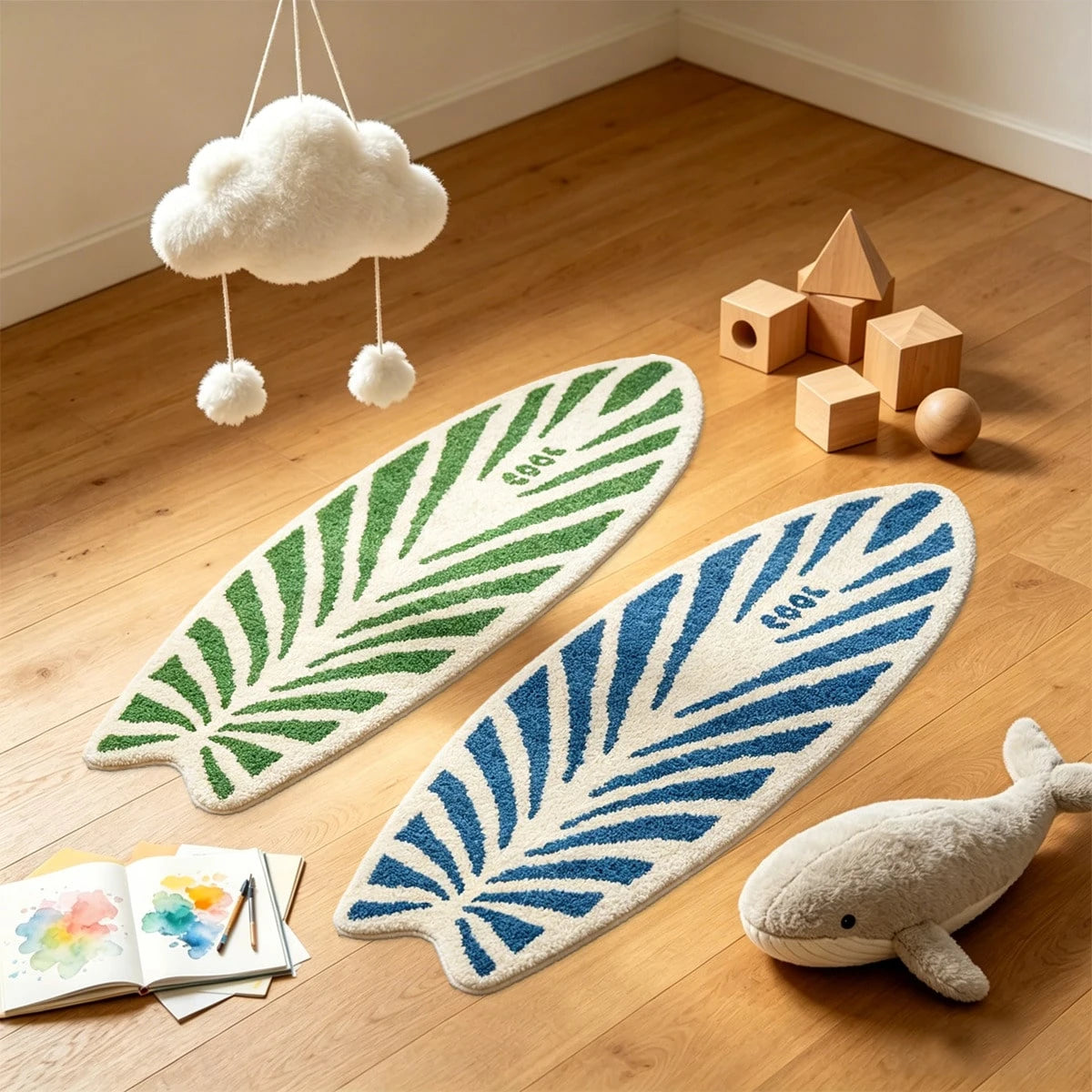 Surfboard Shaped Area Rug – Soft Non-Slip Decorative Carpet for Bedroom & Living Room