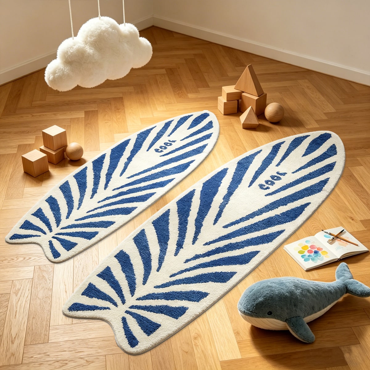 Surfboard Shaped Area Rug – Soft Non-Slip Decorative Carpet for Bedroom & Living Room