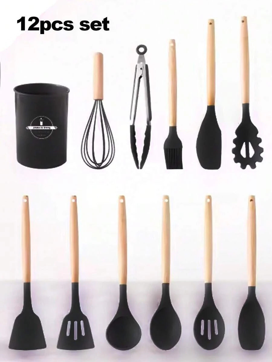 36pcs Silicone Kitchen Cooking Utensils, Heat-Resistant Cooking Utensils Set Of Wooden Handles, Non-Stick Kitchen Gadgets, Including Scraper Spoons, Pizza Knives, Kitchen Stuff Kitchen Accessories Home Kitchen Items