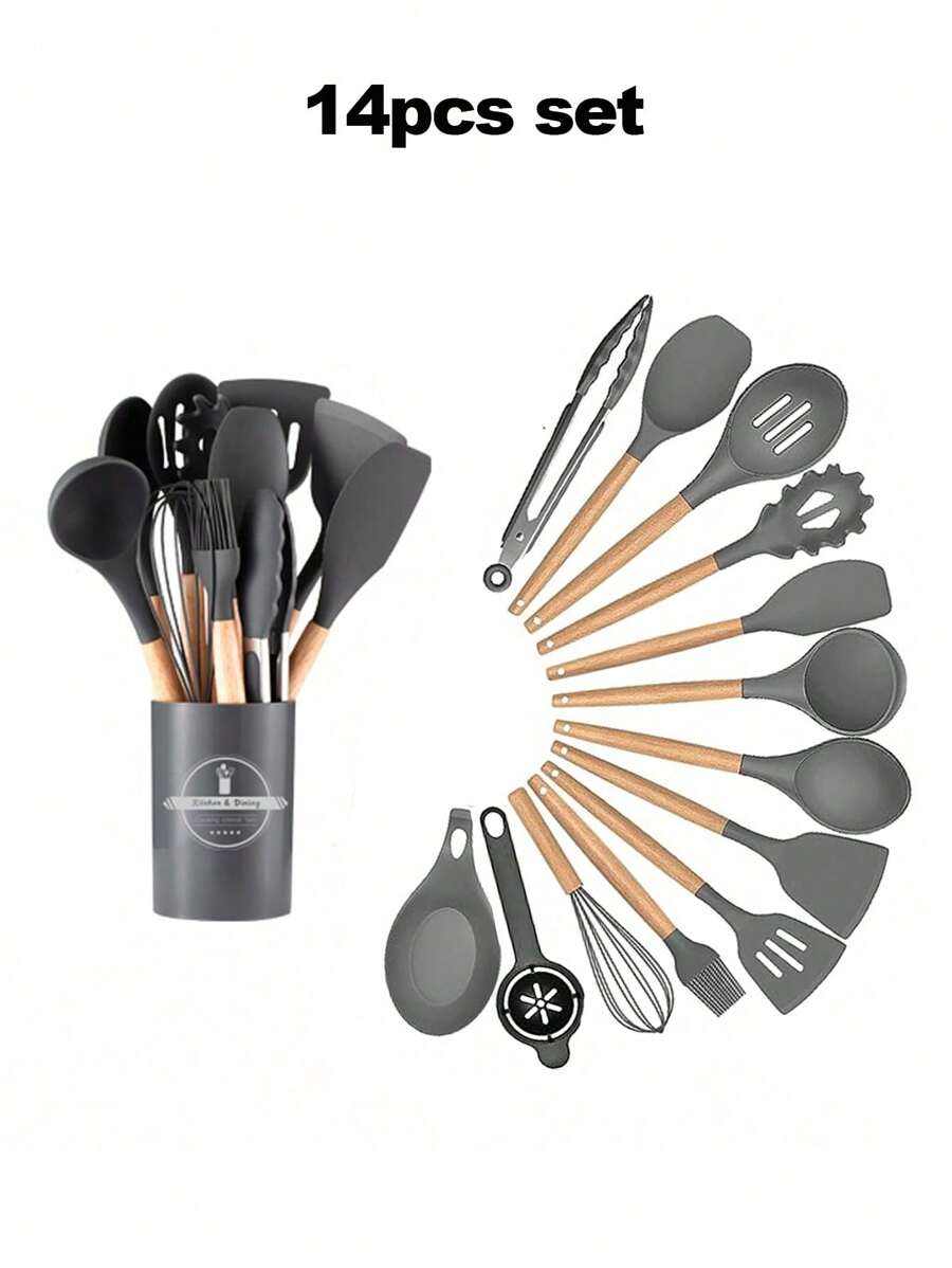 36pcs Silicone Kitchen Cooking Utensils, Heat-Resistant Cooking Utensils Set Of Wooden Handles, Non-Stick Kitchen Gadgets, Including Scraper Spoons, Pizza Knives, Kitchen Stuff Kitchen Accessories Home Kitchen Items