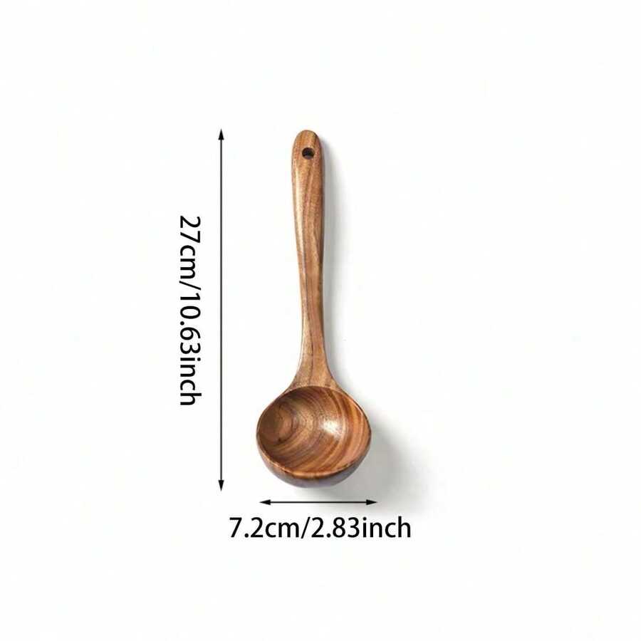 Cirelle 8pcs Wooden Cooking Utensil Set, Soup Spoon, Salad Fork, Long Rice Spoon, Slotted Spoon, Spatula, Utensil Holder, Kitchen Use, Rama Kitchen Essentials, Family Dining, Party Use, Housewarming Gift