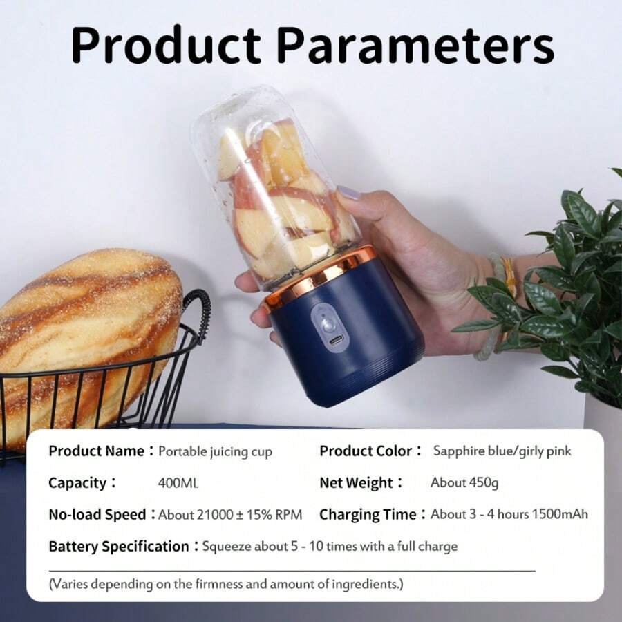 1pc Wireless Portable Electric Juicer Blender, Mini Smoothie Maker With 6 Blades And Dual Cups, USB-C Rechargeable Fruit Juice Blender, Multi-Function Smoothie Cup Mixer, Great For Vegetables, Fruits, Milkshakes,Blenders For Kitchen, Practical New Year An