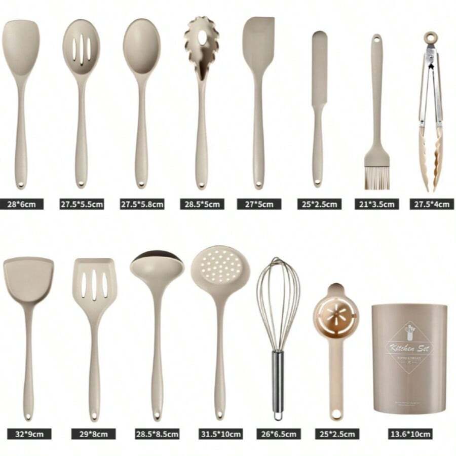 15pcs/Set Non-Stick Silicone Cookware Set, Heat Resistant Cooking Utensils Including Spatula, Ladle, High Temperature Silicone Kitchen Tools