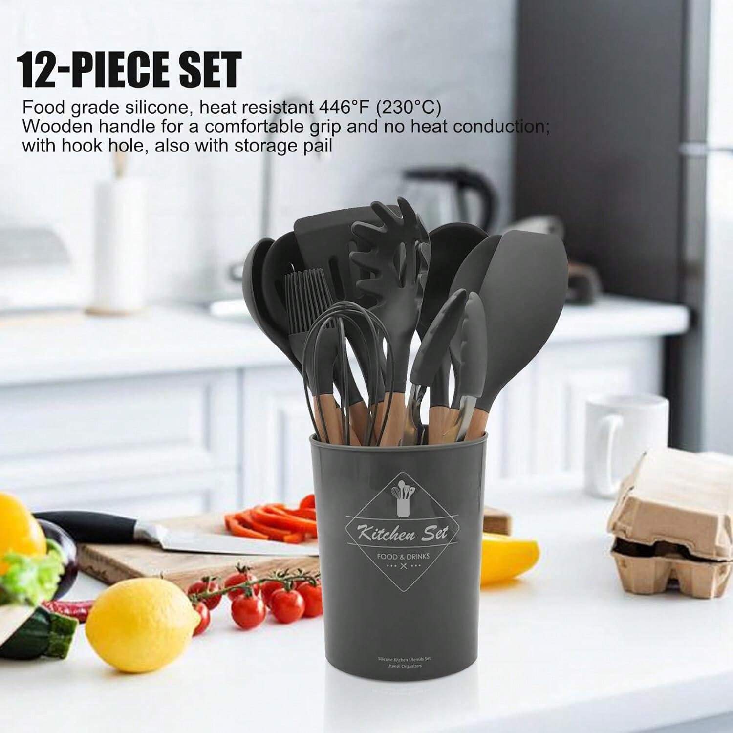 44pcs/Set Wooden Handle Silicone Kitchen Utensil Set, Heat Resistant Non-Stick Cookware, Suitable For Cooking And Baking, Ideal For Christmas