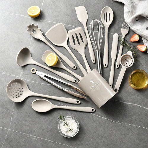 15pcs/Set Non-Stick Silicone Cookware Set, Heat Resistant Cooking Utensils Including Spatula, Ladle, High Temperature Silicone Kitchen Tools
