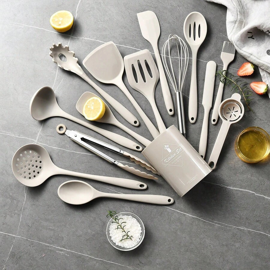 15pcs/Set Non-Stick Silicone Cookware Set, Heat Resistant Cooking Utensils Including Spatula, Ladle, High Temperature Silicone Kitchen Tools